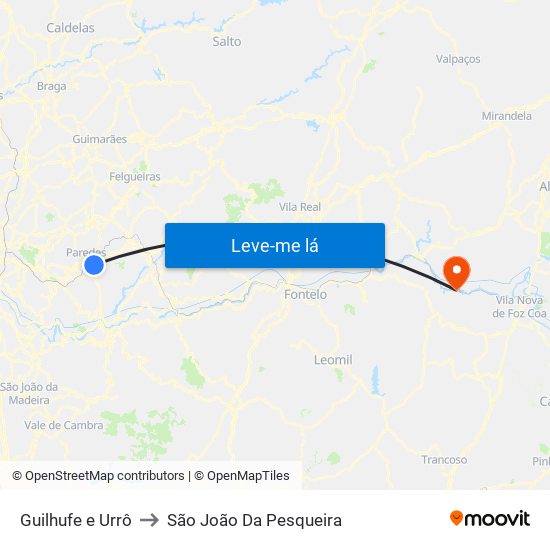 Guilhufe e Urrô to São João Da Pesqueira map