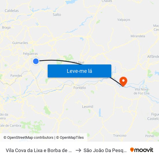 Vila Cova da Lixa e Borba de Godim to São João Da Pesqueira map