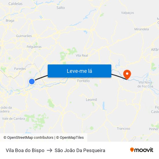 Vila Boa do Bispo to São João Da Pesqueira map