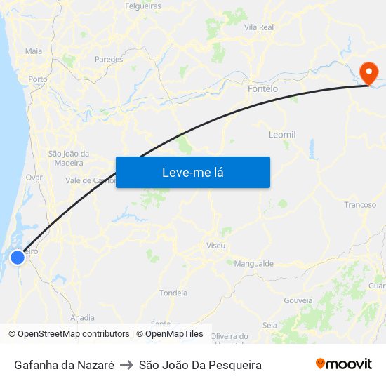 Gafanha da Nazaré to São João Da Pesqueira map