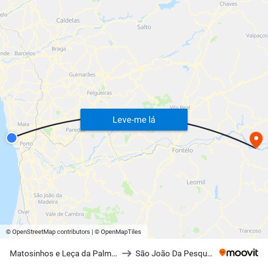 Matosinhos e Leça da Palmeira to São João Da Pesqueira map