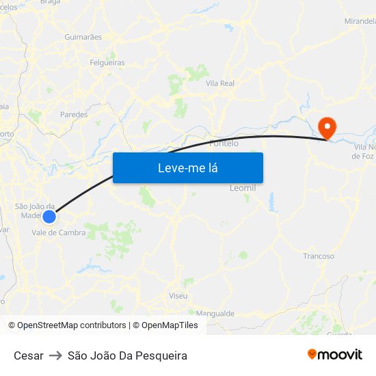 Cesar to São João Da Pesqueira map