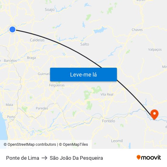 Ponte de Lima to São João Da Pesqueira map