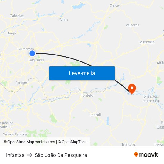 Infantas to São João Da Pesqueira map