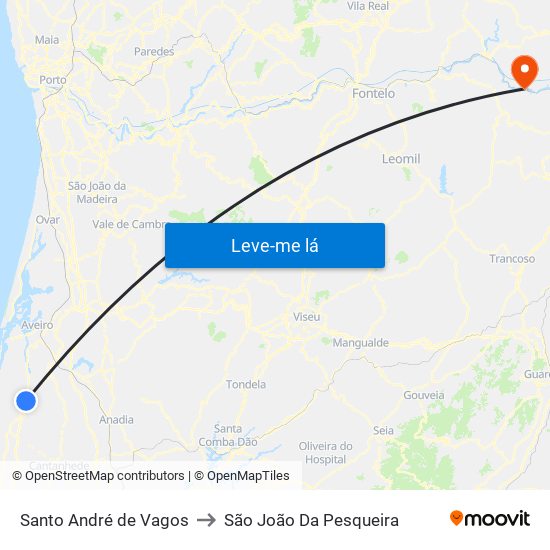 Santo André de Vagos to São João Da Pesqueira map