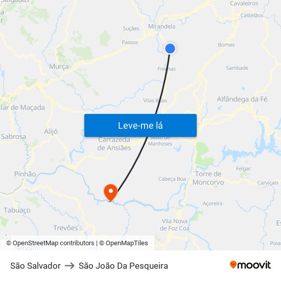 São Salvador to São João Da Pesqueira map