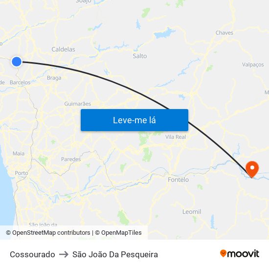Cossourado to São João Da Pesqueira map