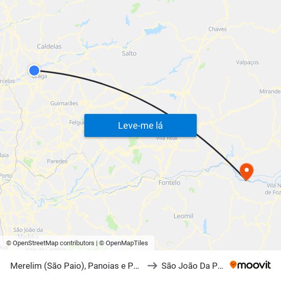 Merelim (São Paio), Panoias e Parada de Tibães to São João Da Pesqueira map