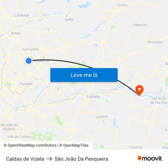 Caldas de Vizela to São João Da Pesqueira map