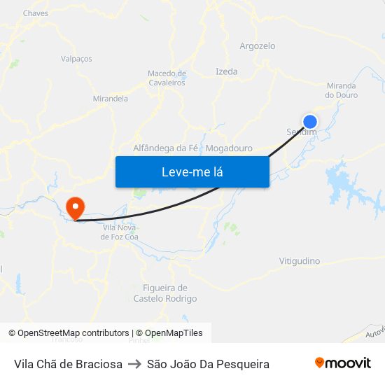 Vila Chã de Braciosa to São João Da Pesqueira map