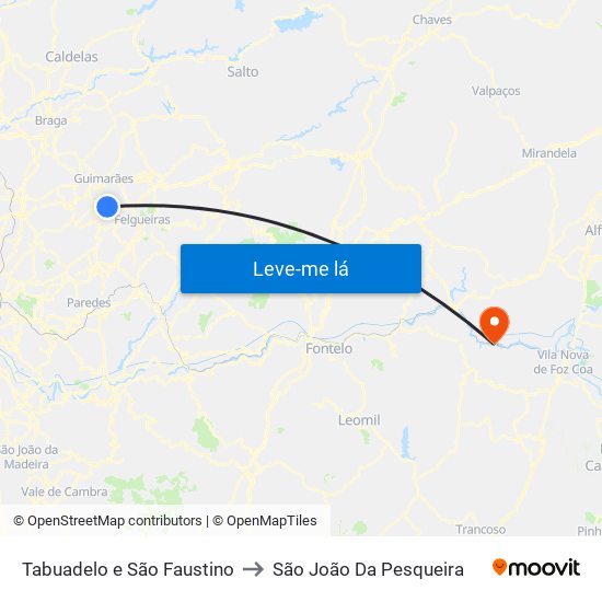 Tabuadelo e São Faustino to São João Da Pesqueira map
