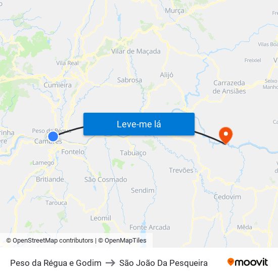 Peso da Régua e Godim to São João Da Pesqueira map