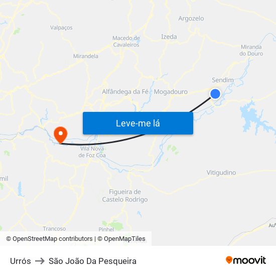 Urrós to São João Da Pesqueira map