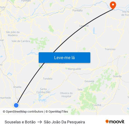 Souselas e Botão to São João Da Pesqueira map