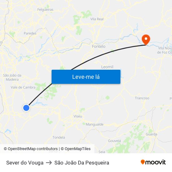 Sever do Vouga to São João Da Pesqueira map