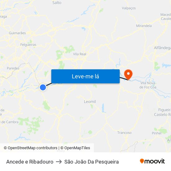 Ancede e Ribadouro to São João Da Pesqueira map