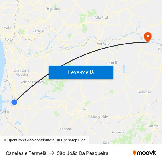 Canelas e Fermelã to São João Da Pesqueira map