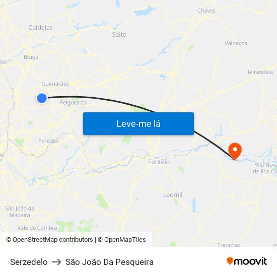 Serzedelo to São João Da Pesqueira map