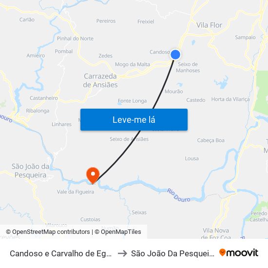 Candoso e Carvalho de Egas to São João Da Pesqueira map