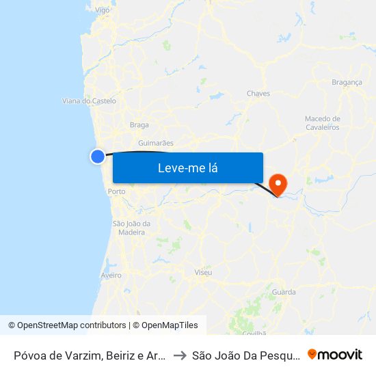 Póvoa de Varzim, Beiriz e Argivai to São João Da Pesqueira map