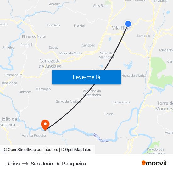 Roios to São João Da Pesqueira map