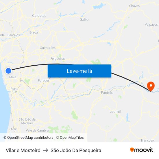 Vilar e Mosteiró to São João Da Pesqueira map