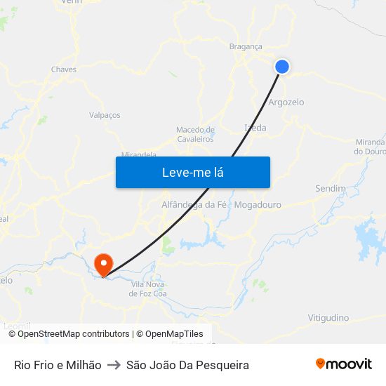 Rio Frio e Milhão to São João Da Pesqueira map