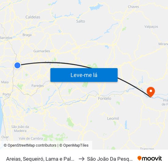 Areias, Sequeiró, Lama e Palmeira to São João Da Pesqueira map