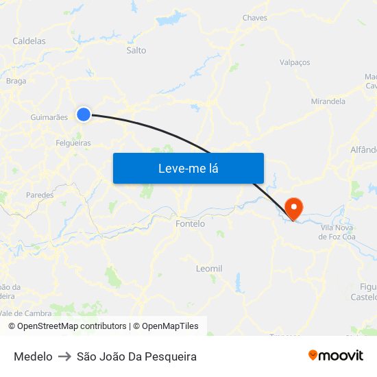 Medelo to São João Da Pesqueira map