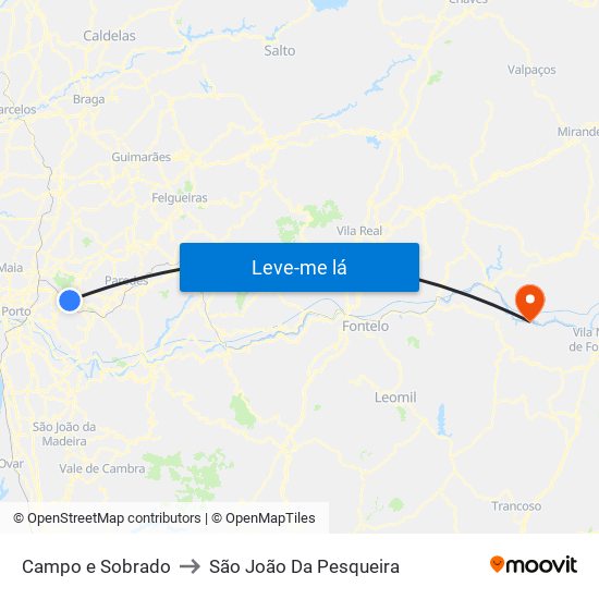 Campo e Sobrado to São João Da Pesqueira map