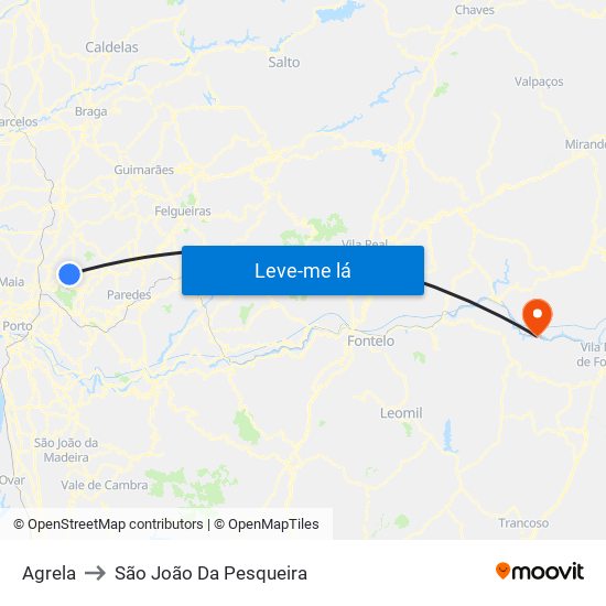 Agrela to São João Da Pesqueira map