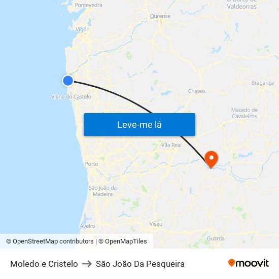 Moledo e Cristelo to São João Da Pesqueira map