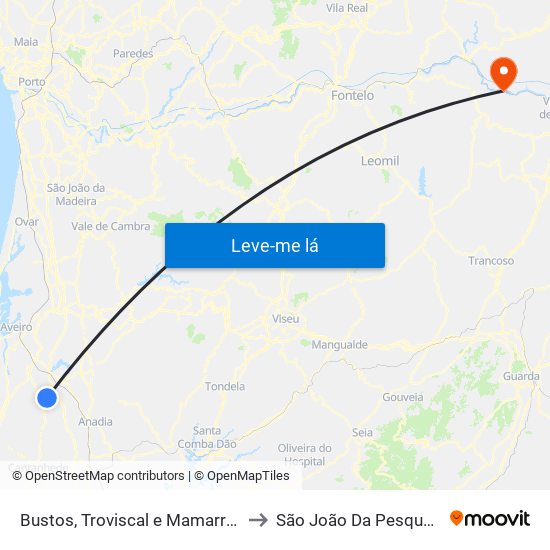 Bustos, Troviscal e Mamarrosa to São João Da Pesqueira map