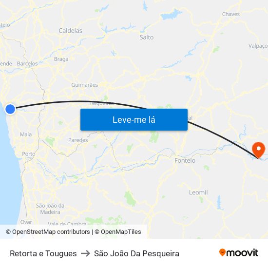 Retorta e Tougues to São João Da Pesqueira map