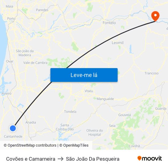 Covões e Camarneira to São João Da Pesqueira map