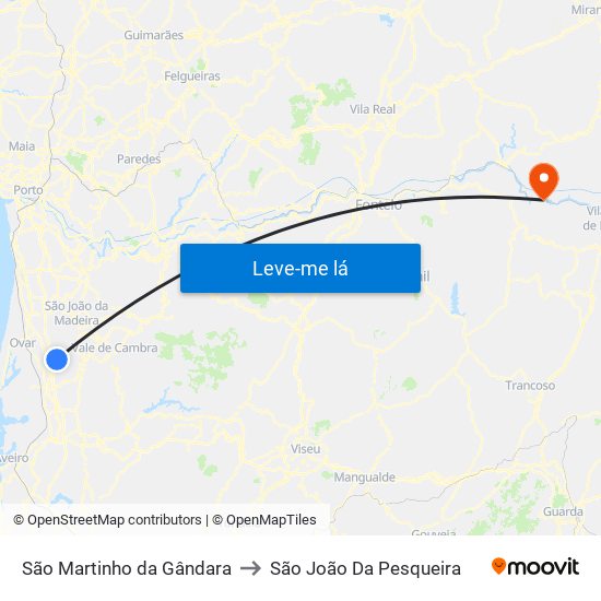 São Martinho da Gândara to São João Da Pesqueira map