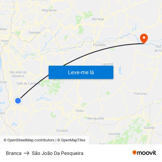 Branca to São João Da Pesqueira map