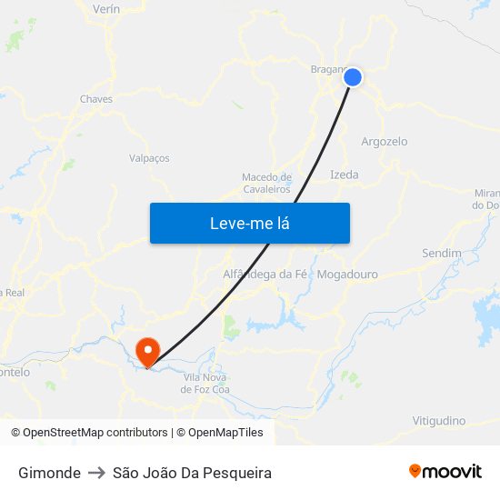 Gimonde to São João Da Pesqueira map