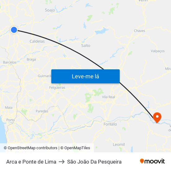 Arca e Ponte de Lima to São João Da Pesqueira map