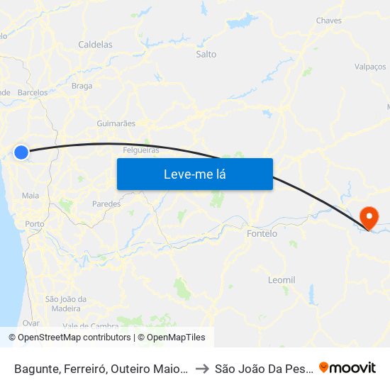 Bagunte, Ferreiró, Outeiro Maior e Parada to São João Da Pesqueira map