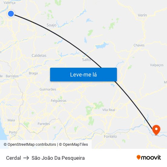 Cerdal to São João Da Pesqueira map
