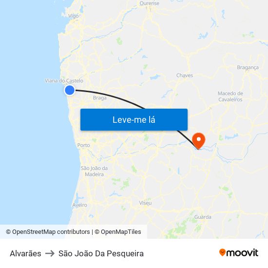 Alvarães to São João Da Pesqueira map