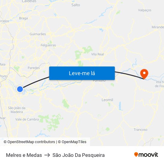 Melres e Medas to São João Da Pesqueira map