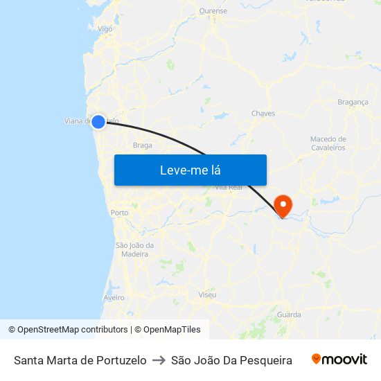 Santa Marta de Portuzelo to São João Da Pesqueira map