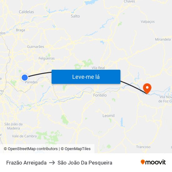 Frazão Arreigada to São João Da Pesqueira map