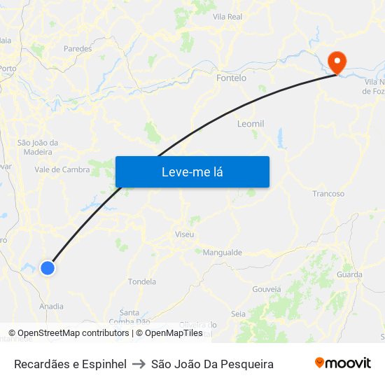 Recardães e Espinhel to São João Da Pesqueira map