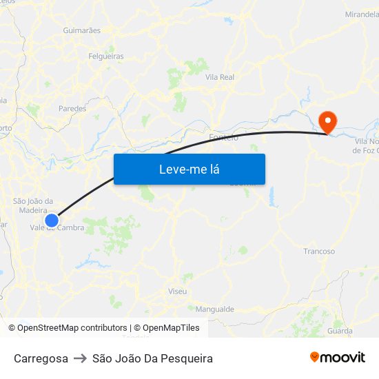 Carregosa to São João Da Pesqueira map