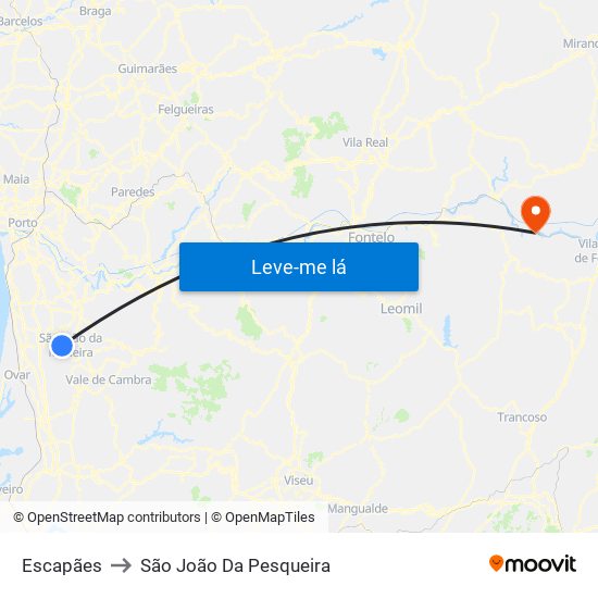 Escapães to São João Da Pesqueira map