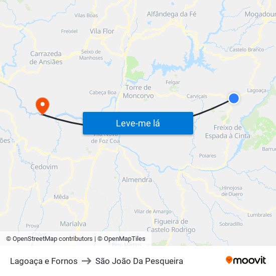 Lagoaça e Fornos to São João Da Pesqueira map