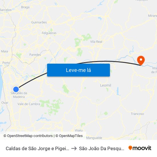 Caldas de São Jorge e Pigeiros to São João Da Pesqueira map